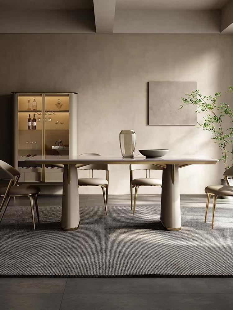 Kitchen Furniture Simple with Two Legs Leather, Seater White Rectangle Marble Dining Table